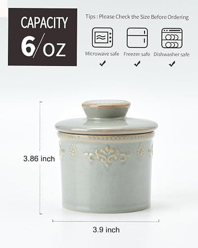XELA Ceramic Butter Dish - French Butter Crock With Water Line - Keeps Your Butter Fresh and Spreadable - Vintage Turquoise thumbnail 3
