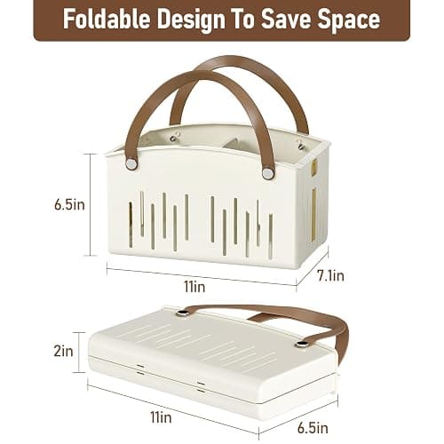 Delamu Portable Shower Basket Caddy with Double Handle Foldable Dry Wet Separation Design 11.0 × 7.1 × 6.5in, Travel, Camping, Gym, College Bathroom Tote, White, Ideal Christmas Gifts for Girls thumbnail 3