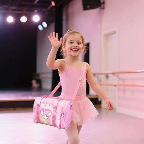 Personalized Monogram Dance Bag for Girls - 3-6 Years duffle bag for Kids Lightweight Water Resistant Oxford Backpack for Ballet Cheerleading Sleepovers Gymnastics Pink E thumbnail 5