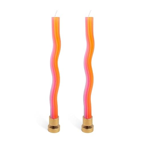 Wiggle Candles (2 Pack) - Joyful Dancing Design Taper Candlesticks | Bright Colors | 7/8” diam x 11” Length | Designed by Lex Pott | Made in USA (Orange) - Orange - Image 1