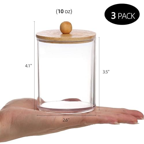 Tbestmax 10 Oz Cotton Swab/Ball/Pad Holder, Qtip Apothecary Jar, Clear Bathroom Containers Dispenser for Storage 3 Pack Wood Lids thumbnail 3