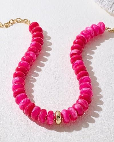 FAUTHENTICUTE Chunky Beaded Choker Necklace for Women Statement Necklace with Gold Accent Adjustable Beach Summer Jewelry Trendy Boho Necklaces in Multiple Colors y2k Jewelry thumbnail 7