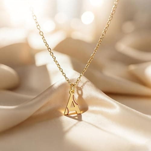 Softball Initial Necklace for Women, 18K Gold Plated, A-Z Letter Pendant | Softball Jewelry, Sports Accessories, Christmas Gift for Girlfriend Daughter thumbnail 7