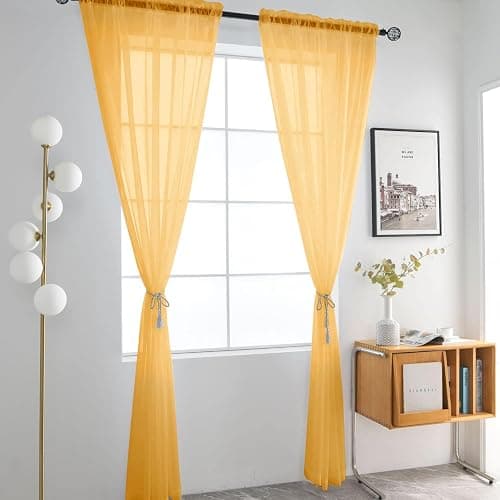 SpaceDresser Basic Rod Pocket Sheer Voile Window Curtain Panels Sand 1 Pair 2 Panels 52 Width 72 Inch Long for Kitchen Bedroom Children Living Room Yard（Sand, 52W x 72L） thumbnail 2