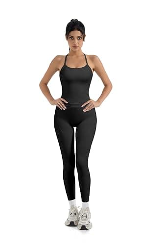 SUUKSESS Women 2 Piece Workout Sets Compression Tummy Control Leggings with Pockets Halter Built in Bra Tank Tops thumbnail 2