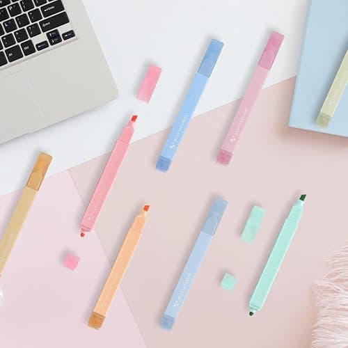Dacono Dual Tips Highlighters, 12 Pcs Aesthetic Highlighter Assorted Colors Pastel Set, No Bleed Square Highlighters Marker Pens for Journal Planner Notes School Office Supplies thumbnail 7