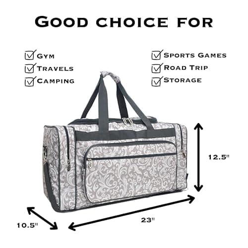 NGIL Canvas 23" inch Duffle Bag (Damask Vine-Gray) thumbnail 3