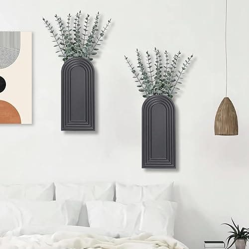 Dnnnii 2 Pack Wooden Wall Vase Set - Black Finish Modern Farmhouse & Boho Wall Decor for Entryway, Hallway, Bathroom, Living Room, Dining Room, Narrow Spaces thumbnail 5