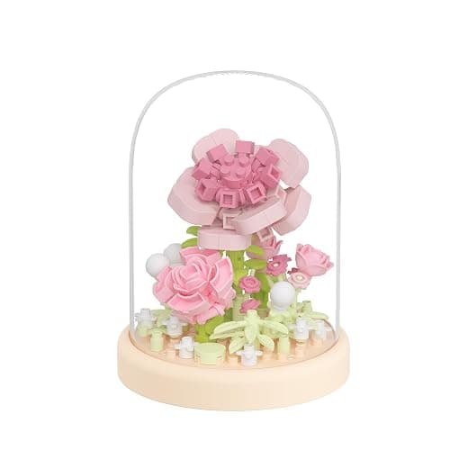 Sacblirr China Rose Secret Mini Flower Building Blocks Toy with Dust Cover | Dust cover set creative assembly bonsai tree. Elegant botanical arrangement micro blocks model for home decor bricks - Image 1