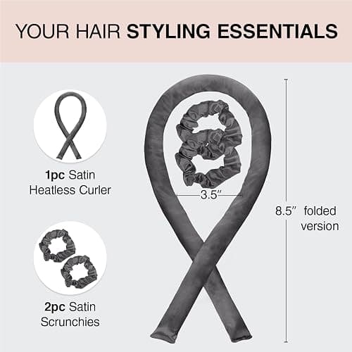 Kitsch Heatless Curling Set - Satin Heatless Curlers for Long & Short Hair, Hair Curler No Heat for Heatless Curls, Overnight Curls with 2 Satin Scrunchies & 34" Blowout Rod - Charcoal thumbnail 2