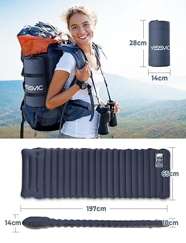 YISSVIC Sleeping Pad for Camping Mattress with Pillow Inflatable Ultralight Air Mattress Camping Mat for Backpacking, Traveling, Hiking - Blue thumbnail 2