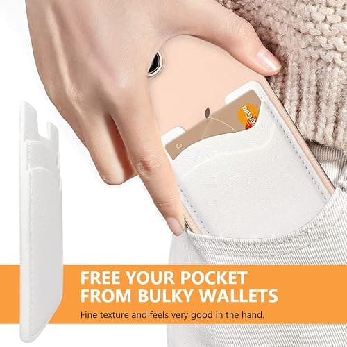 Leather Phone Card Holder, Stretchy Credit Card Holder for Phone Case - 2Pack White thumbnail 3