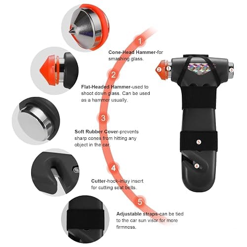THINKWORK Car Safety Hammer, 3-in-1 Emergency Escape Tool with One Second Window Breaker and Seat Belt Cutter, Safety Emergency Car Escape Tool for Car, Office, Home, Black thumbnail 2