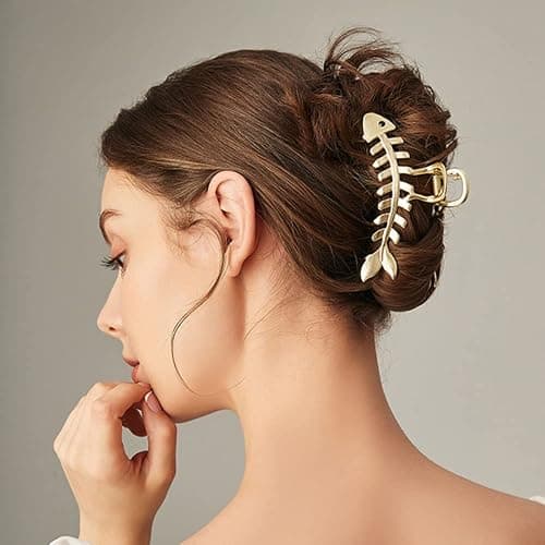 3 PACK Large Metal Hair Claw Clips Fish Bone Shape Hairpin Tail Hair Clamps Nonslip Hair Accessories for Thick and Thin Hair Styling thumbnail 5