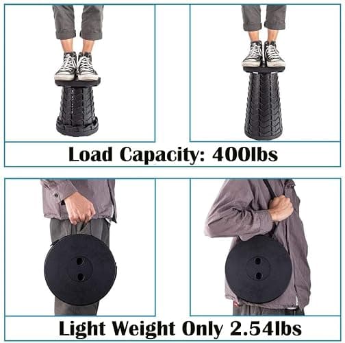Fishboy Collapsible Stool for Adults, Portable Folding Camping Seat, 400lbs | Lightweight but sturdy, retractable telescoping design with adjustable heights for fishing, hiking, travel, festivals, BBQ thumbnail 5