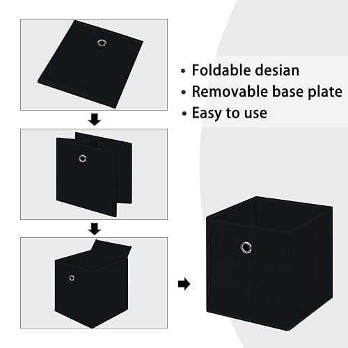 NieEnjoy Black Foldable Storage Cubes Bins ,11 Inch Cloth Storage Cube Fabric Storage Box Cubes Organizer Baskets with Handles for Home Organizer Set of 3 (Black) thumbnail 6
