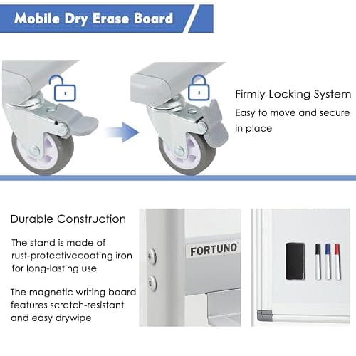 FORTUNO Large Magnetic Mobile Whiteboard 72"x40", Rolling Double Sided Stand Whiteboard on Wheels, Reversible Adjustable Height/Angle Dry Erase Board Easel White Board for Office Classroom thumbnail 6