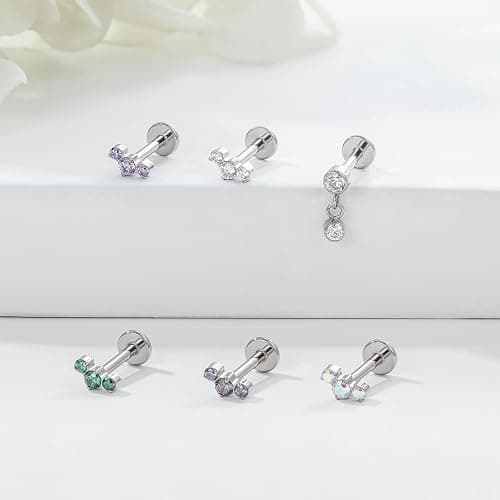 16G Flat back Earring Stud ASTM F136 Titanium 6mm 8mm Push In Fit Threadless Dainty Cartilage Piercing Jewelry for Women for Tragus Helix Rook Conch Lobe Lip thumbnail 4