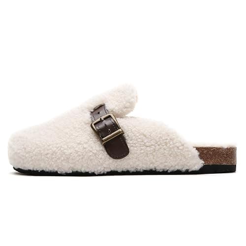 Tilocow Women's Suede Clogs Comfortable Fuzzy Cork Footbed Mules Slip On Winter Clogs thumbnail 3