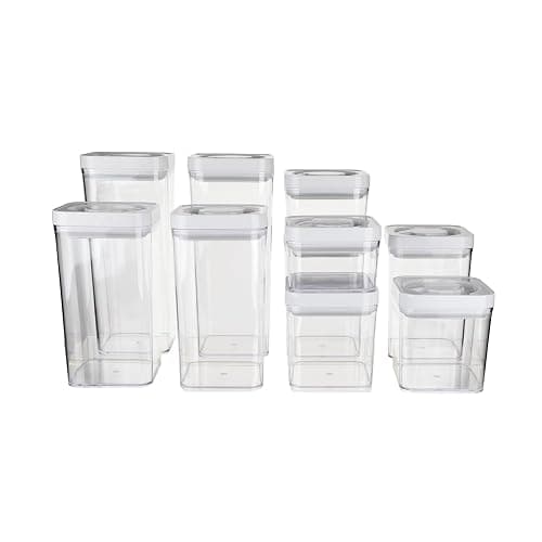 Amazon Basics Airtight Food Storage Containers, BPA Free, with Twist/Turn Lids, for Kitchen Pantry Organization, 10-Piece Square Set, Clear Plastic - Image 1