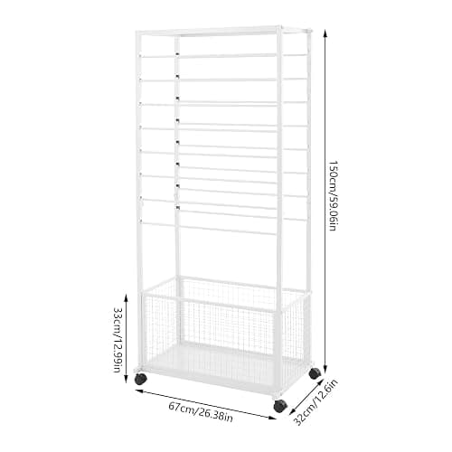 InSyoForeverEC Ribbon Holder Organizer Rack, Double-Sided 16-Layer Ribbon Storage Floral Wrapping Paper Stand with Wheels, Rolling Ribbon Spool Racks Metal Display Shelf for Flower Shop (White) thumbnail 7