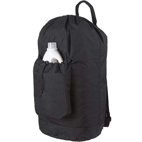 Laundry Backpack Bag, Dirty Clothes Travel Laundry Bag with Shoulder Straps for College Dorm Room (Black) - Image 1