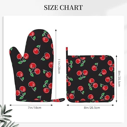 Red and Black Cherry Oven Mitts and Pot Holders Sets of 4, Heat Resistant Silicone Oven Mittens and Potholders Gloves Hot Pads for Kitchen Cooking Baking Grilling BBQ Chef thumbnail 3