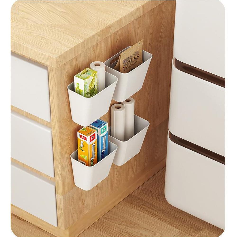 Pack of 4 Kitchen Cabinet Door Storage Box, Self-Adhesive Wall Mounted Organiser for Cupboard, Bathroom, Fridge - Small Items thumbnail 4