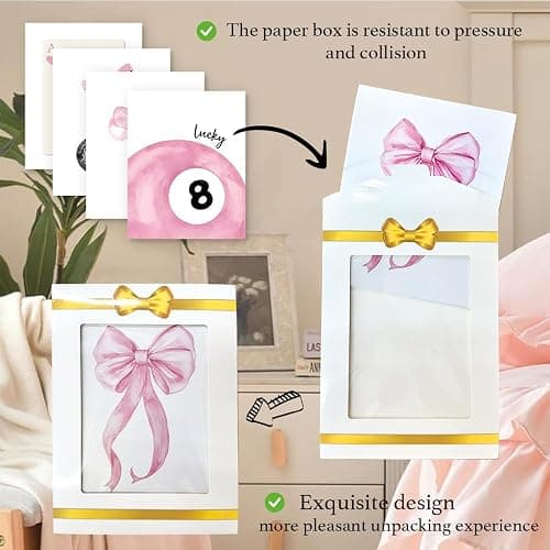 BONETAT 4Pcs Trendy Preppy Posters Pink Bow Wall Art Room Decor Prints 8X10 inches Unframed, Blush Pink Coquette Room Aesthetic Disco 8 Ball wall decor for teen girls Dorm College Apartment Bedroom -Aa02 thumbnail 4