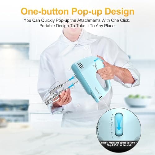 LILPARTNER Hand Mixer Electric, Ultra Power Kitchen Hand Mixer With 7-Speed & 5 Stainless Steel Accessories for Whipping Dough, Cream, Cake, Dishwasher Safe, Blue thumbnail 8