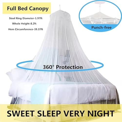 Eimilaly Bed Canopy Mosquito Net, Bed Canopy for Girls Room Decor - Insect Protection Hanging Canopy for Adults, Babies, Outdoor Camping, Blue/Single Door thumbnail 4