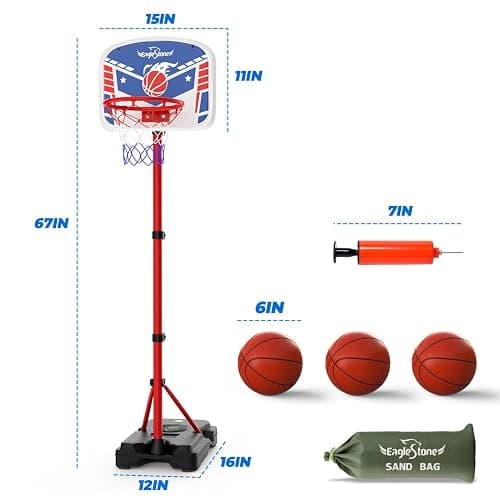 EagleStone Kids Basketball Hoop with Stand, Adjustable Height Basketball Set Toddler Toys for Boys and Girls Age 3-12, Indoor Outdoor Backyard Sport Game Gift with Sandbag for Stability thumbnail 8