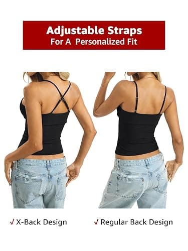 EasyGala Womens Cotton Foldover Tank Tops Sexy Square Neck Spaghetti Strap Camisole Fitted Y2K Going Out Shirts 2026 thumbnail 6