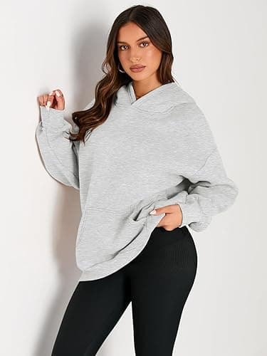Trendy Queen Womens Oversized Hoodies Fleece Sweatshirts Fall Fashion 2025 Pullover Sweaters Winter Clothes - Grey - Small thumbnail 2