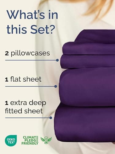 Extra Deep Pocket Queen Sheet Set - 4 Piece Breathable & Cooling Bed Sheets - Hotel Luxury Sheet Set - Ultra Soft, Wrinkle Free & Comfy - Easily Fits Extra Deep Mattresses - Deep Pocket Purple Sheets thumbnail 2
