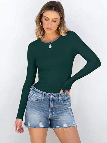 ANRABESS Women Long Sleeve Shirts Rib Knit Slim Fit Tops Basic Tee 2025 Fall Outfits Casual T-Shirt Underscrubs Layer Clothes thumbnail 2