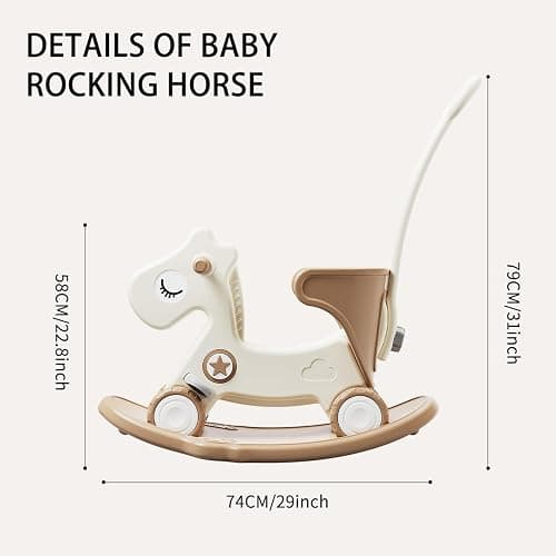 4 in 1 Kids Rocking Horse Ride On Toys for Toddlers, Baby Push Bike Rocking Chair with Balance Board, Gift for Kids (TAN) thumbnail 2