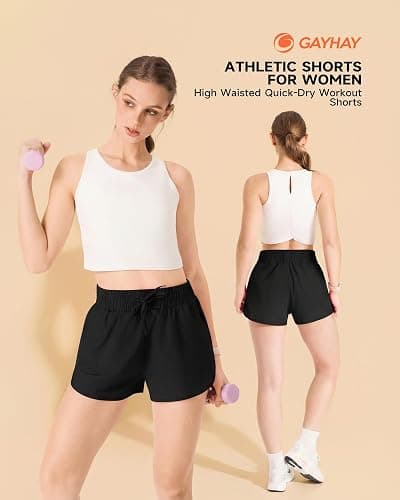 GAYHAY Running Shorts for Women - Athletic Quick Dry Sports Womens Shorts High Waisted Gym Workout Black Shorts with Pockets thumbnail 2