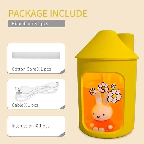Mipow x Miffy BTA700M Cool Mist Humidifier for Bedroom With Night Light, 450ML Double Spray for Nursery, Office, Indoor Plants (Yellow) thumbnail 7
