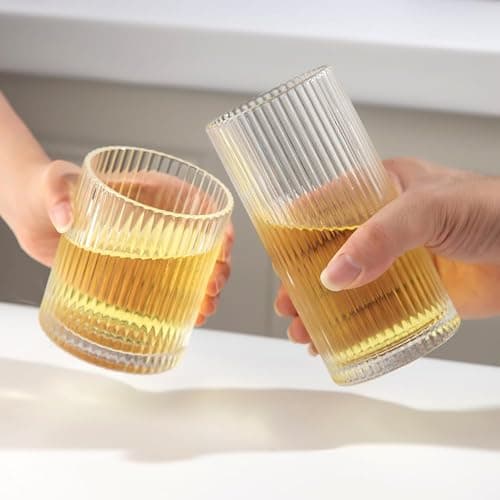 Lumkit Ribbed Drinking Glasses 6pcs, 12oz and 10oz Glassware, Tumbler Glasses Cup Set for Wedding, Party, Christmas Gift, Clear thumbnail 4