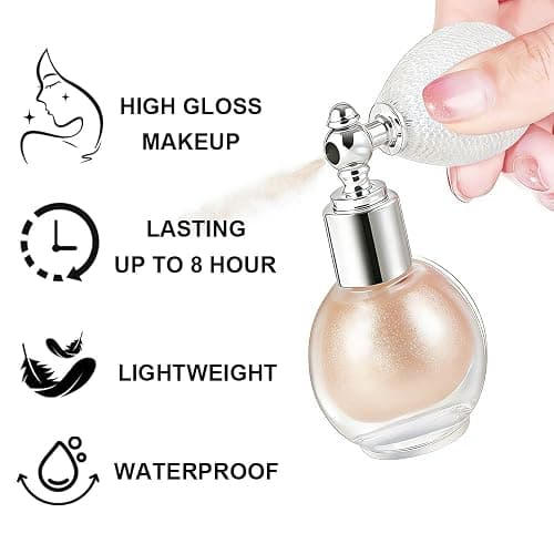 Face and Body Highlighter Spray, Champagne High Gloss Shimmer Powder Glow Makeup Glitter Spray for Mardi Gras Carnival Music Festival Outfits Rave Accessories thumbnail 4
