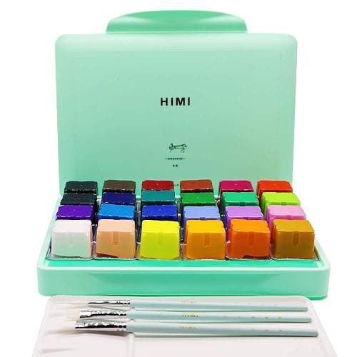 HIMI Gouache Paint Set, 24 Colors x 30ml/1oz with Brushes & Palette, Jelly Cup Design, Non-Toxic, Perfect for Beginners, Students, Artists(Green) thumbnail 7