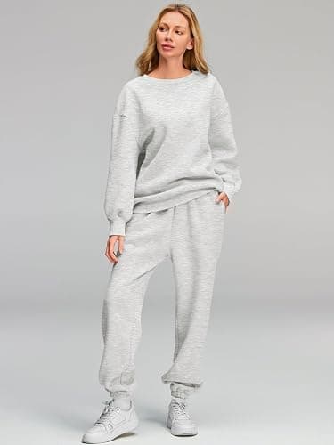 AUTOMET Womens 2 Piece Outfits Sweatsuit Lounge Sets Oversized Sweatshirt Baggy Sweatpants Fall Fashion with Pockets thumbnail 5