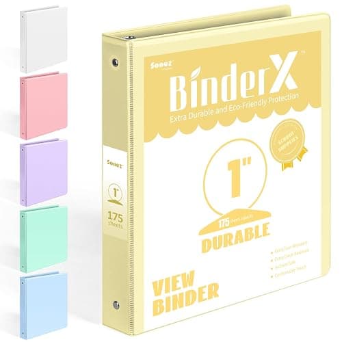 BinderX Extra Durable 3 Ring Binder, Round Ring 1 Inch Binders, Fits 175 Sheets of 8.5x11 Paper, Customizable View Cover with Inside Pockets, Cute 1" Binder, School Supplies for Girls, Yellow - Image 1