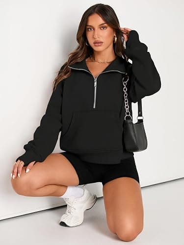AUTOMET Womens Sweatshirts Half Zip Cropped Pullover Fleece Quarter Zipper Hoodies 2025 Fall Fashion Outfits Clothes thumbnail 4