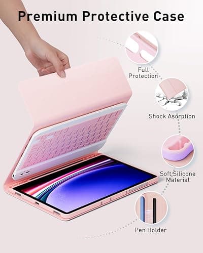TUNKARMOR for iPad Air 13 inch (M4-2026, M3-2025, M2-2024) Case Keyboard and iPad Pro 12.9 inch (6th, 5th, 4th, 3rd Generation) Keyboard Case Built-in Pencil Holder with Mouse - Pink thumbnail 6