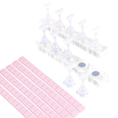 BQAN 2 Set Nail Holder for Painting Nails, Transparent Acrylic Nail Stand for Press on / Fake Nail Tips Training / Nails Display with 96 Pcs Reusable Adhesive Putty - Image 1