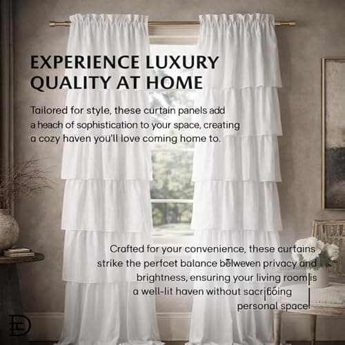 Dainty Home Pleated Layer Curtains for Living Room and Bedroom White 84" x 40" Set of 2 Rod Pocket Header Curtains Long Curtain Panel Window Curtains thumbnail 3
