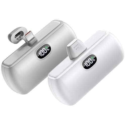 Mini Portable Charger USB C, 5000mAh Cell Phone Portable Power Bank, 22.5W Max Fast Charging Battery Pack for iPhone17/16/15/Android etc, Travel Essential, LCD Display, LightGray&White - Image 1
