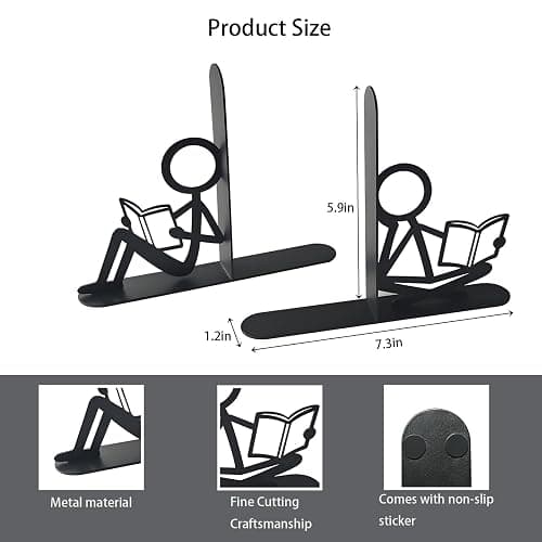 Metal Decorative Bookends Unique Cool Home Desk Bookend Funny People Books Ends Bookshelf Decor for Library Office School Livingroom Ideal Gifts for Book Lovers thumbnail 3